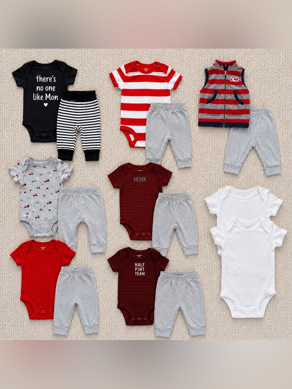 Carter’s Baby Boy 3 Month Clothing Bundle 12 Pieces Bodysuits Pants Vest